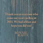 Bonnie Raitt Instagram – What a year it has been! Started off with the GRAMMY Award wins for ‘Just Like That… ‘ and rolled right into the second year of the tour, with 50 concerts spanning the US, Australia, Ireland, England, Scotland and Canada. THANK YOU for coming along for the ride, celebrating Bonnie’s music and her love for performing live with her beloved, amazing band and crew. Our “airplane tracker” makes stops at just a sampling of locations where the tour visited this year. Thank you for another amazing year and we look forward to making more memories with you in 2024! Have a safe and happy holiday and we will see in the new year. — BRHQ