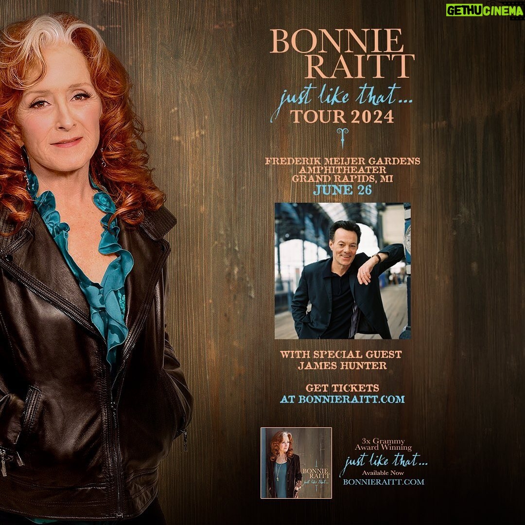 Bonnie Raitt Instagram - REMINDER: Bonnie Raitt with Special Guest @jameshuntersix will perform at @MeijerGardens on June 26th! Artist presale tickets through bonnieraitt.com will go on sale this Saturday, April 20th at 9am ET. These tickets will go fast as the entire venue is general admission lawn seating, so please set register for Bonnie’s FREE Fan Community ahead of time (https://www.bonnieraitt.com/members/) and set yourself a reminder to hop in to the presale on Saturday morning! — BRHQ