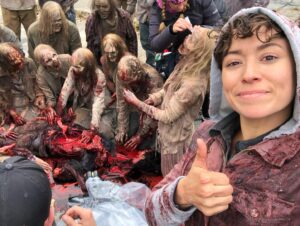 Briana Venskus Instagram - Well shit ya’ll...

5 years, 4 seasons, and shit ton of new friends later... it’s feeding time 🖤

Many thanks to @gnicotero and @coreybrianreed for giving me the most horrifically classic #TWD death ever 🧟

@amcthewalkingdead @thewalkingdead 
@skyboundent