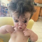 Briana Renee Instagram - When he’s too quiet, and then walks out of our bedroom.. today he’s going with the look of a Parisian mime {inspired by Tangled}, and he’s proud of it 🥰 I love my Maverick so much 👉🏻🎭❤️💛💙 @manning_party_of_5 #freespirit #makeuplover #futureartist #thoseeyes