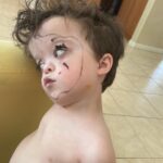 Briana Renee Instagram - When he’s too quiet, and then walks out of our bedroom.. today he’s going with the look of a Parisian mime {inspired by Tangled}, and he’s proud of it 🥰 I love my Maverick so much 👉🏻🎭❤️💛💙 @manning_party_of_5 #freespirit #makeuplover #futureartist #thoseeyes