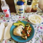 Briana Renee Instagram - What’s for lunch ~ skinless chicken quarter, sautéed zucchini & rainbow carrots, and rice with vegan butter & raw honey 😋 The vegan mayonnaise is a dressing for my chicken... So delicious, I wish I had room for more 🤍 @hint #healthylifestyle #homecook #nomnom #nowUCme
