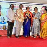Brindha Sivakumar Instagram - Felt very Happy and Honoured to Recieve Kannadhasan Ayya Award from Ajanta Fine Arts Since 1975! 48 th year ! Thank you Ajanta Babu Sir (on extreme left ) for this Award 🙏🏼 Was such a happy feeling As Appa and Anna had Recieved Award from same Event, when they started their career! 😊✨Thank you @musicdirdhina Sir, Shanthi Joseph Mam, Tamil Amudhan sir and Jayanthi Kannapan Aunty🙏🏼