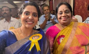 Brindha Sivakumar Instagram - Felt very Happy and Honoured  to Recieve Kannadhasan Ayya Award from Ajanta Fine Arts Since 1975! 48 th year !  Thank you Ajanta Babu Sir (on extreme left ) for this Award 🙏🏼 Was such a happy feeling As Appa and Anna had Recieved Award from same Event,  when they started their career! 😊✨Thank you @musicdirdhina Sir, Shanthi Joseph Mam, Tamil Amudhan sir and Jayanthi Kannapan Aunty🙏🏼