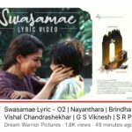 Brindha Sivakumar Instagram - Listen to my latest song #swasamae from O2 (oxygen) Thanks to @dreamwarriorpictures @prabhu_sr #prakashbabu Anna @composer_vishal @gsviknesh @rajesh_giriprasad for giving me this beautiful song! Link in bio and story