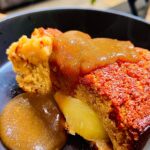 Briony May Williams Instagram - Sticky Toffee Pudding alert!!! 🚨 Welcome to episode 2 of my seasonal recipes series and today we are doing pears 🍐 So juicy, so delicious and they pear (see what I did there!) brilliantly with the flavours in this Hassleback Pear Sticky Toffee Pudding Cake. You will be fighting off your friends and family wanting a slice, just check out the end of the video 🤣 #seasontotaste Hassleback Pear Sticky Toffee Pudding Cake Ingredients Sponge 250g self raising flour 200g soft brown sugar 1 tsp baking powder ½ tsp salt 250ml milk 120g unsalted butter, melted 3 medium eggs 150g fresh dates, stoned & chopped 1 tsp mixed spice 3 pears Sauce 50g unsalted butter 200g soft brown sugar 250ml single cream 1 tsp mixed spice 1 tbsp treacle Method Oven on to 180C fan/200C. Grease and line an 8 inch cake tin. In a saucepan, cover the chopped dates with 100ml water & heat gently for 5 minutes until broken down. Prepare the pears. Top, tail and peel the pears and slice in half lengthways. Place a half of pear in between the handles of 2 wooden spoons and thinly slice widthways all along the fruit stopping at the handles so you don’t cut all the way through. Repeat with the other halves. Make the sponge. Mix together the flour, sugar, baking powder & salt. In a separate bowl, whisk together the milk, melted butter & eggs. Add the wet ingredients to the dry ingredients, mix until combined. Add the dates and mix again. Pour the mixture into the prepared tin, place the hassleback pears in a circle around the batter and press them down so that half of each pear is submerged. Bake for 45-50 minutes until a skewer comes out clean. Make the sauce. Add all the ingredients into a saucepan & heat gently until combined. Leave on the heat for 5-10 minutes until thickened. Once the sponge is cooked, cut into slices and pour over the sauce. #pears #pear #recipe #seasonal #seasonalfood #cake #stickytoffeepudding #stickytoffee #yummy #delicious #tasty #homebaking #baking #cakedecorating #homebaker #dessert #bakery #edible #vintagecake #cakesofinstagram #mouthwatering #ingredient #easyrecipes #foodideas #dessertrecipe #instruction