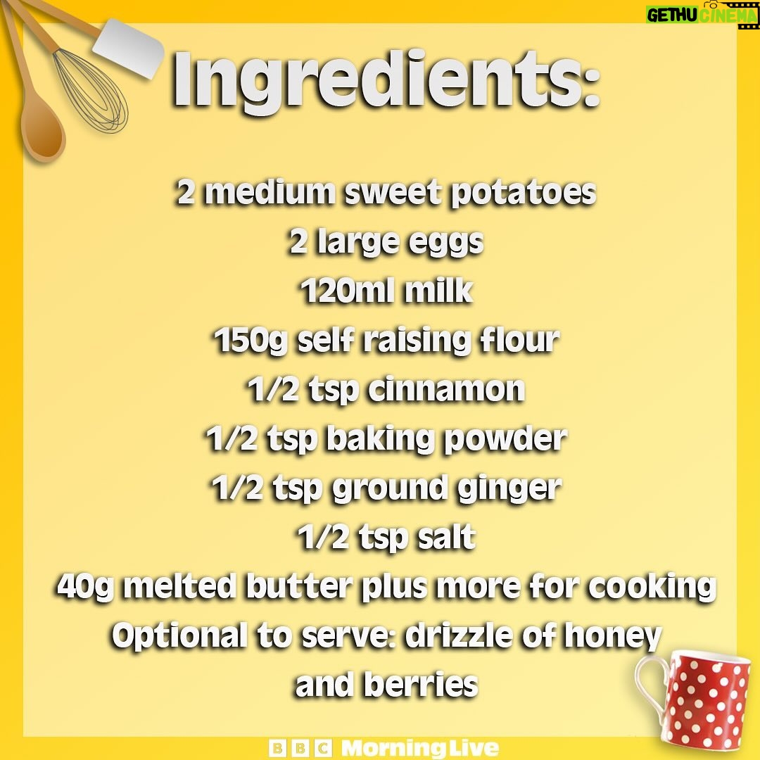 Briony May Williams Instagram - ⏪️ Swipe for Briony’s incredible sweet potato pancakes recipe! Go to the Morning Live website to see her other 2 🍠 recipes! #Food #Instafood #Pancakes #Recipeoftheday