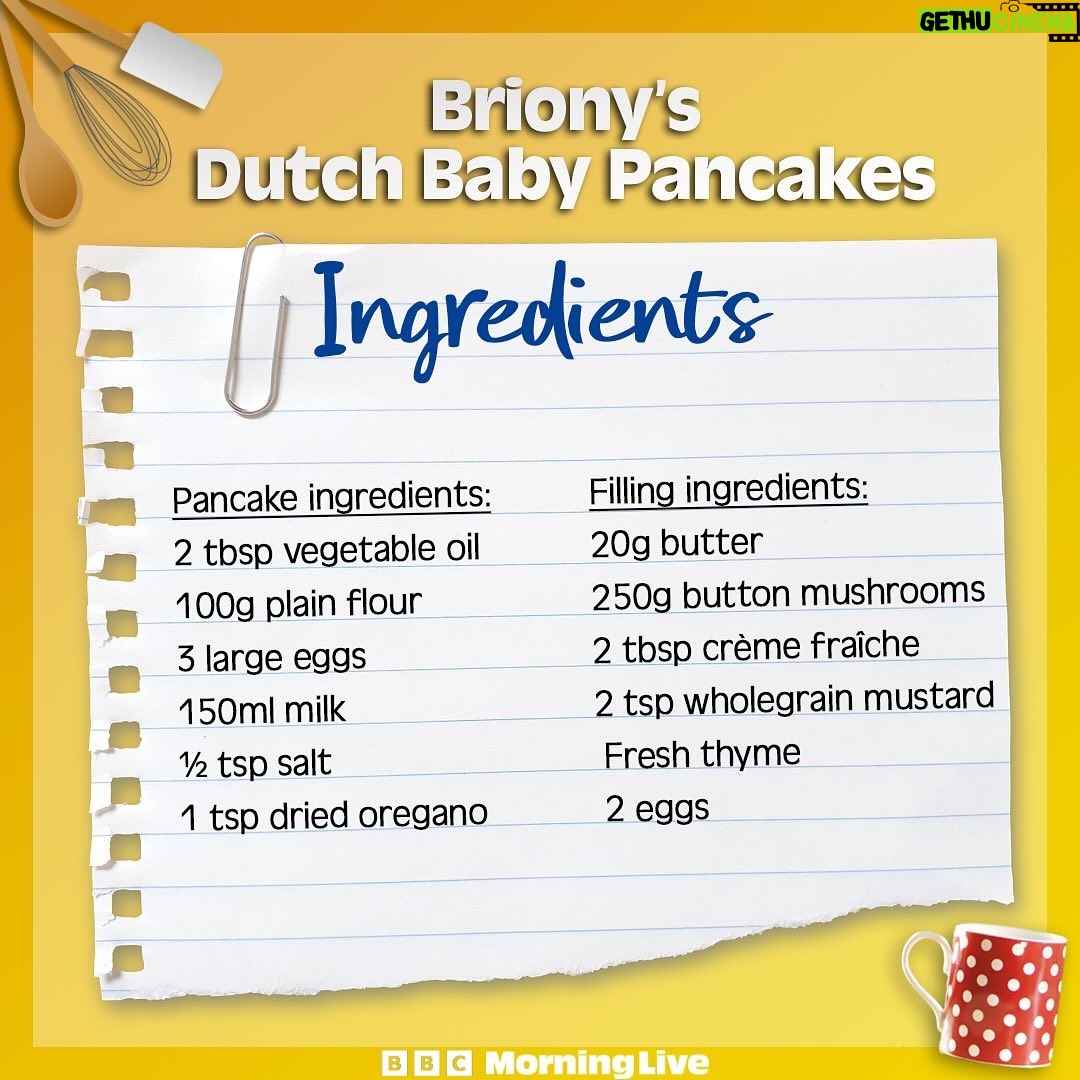 Briony May Williams Instagram - 🍄Here’s Briony May Williams’ mushroom Dutch baby pancakes, perfect to make for Shrove Tuesday next week! To see the recipe for Briony’s mushroom ketchup and pithivier pie, visit the recipe section on the Morning Live website. Give them all a go and tag us in your recreations!
