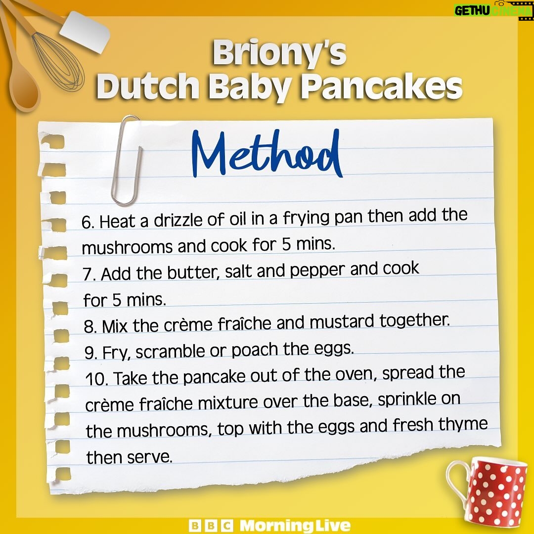 Briony May Williams Instagram - 🍄Here’s Briony May Williams’ mushroom Dutch baby pancakes, perfect to make for Shrove Tuesday next week! To see the recipe for Briony’s mushroom ketchup and pithivier pie, visit the recipe section on the Morning Live website. Give them all a go and tag us in your recreations!