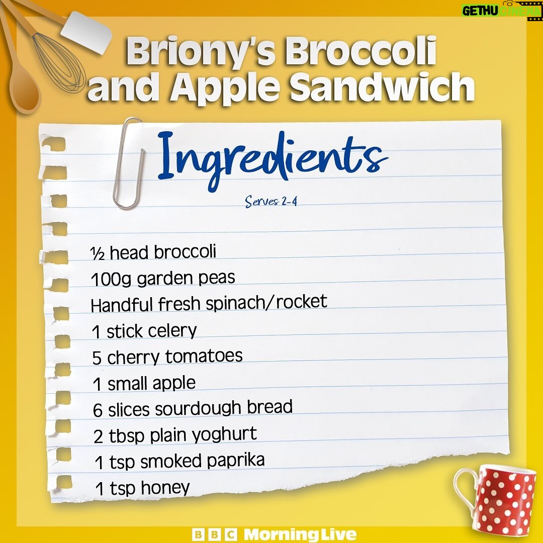 Briony May Williams Instagram - Here’s the recipe for Briony’s take on the viral broccoli and apple sandwich, which includes raw broccoli and the rest of your 5-a-day! To see how to make Briony’s roasted broccoli on a butter bean spread and super greens pasta sauce from today’s show, visit the Morning Live website. ——————————————————- #Broccoli #Superfood #Superfoodrecipe