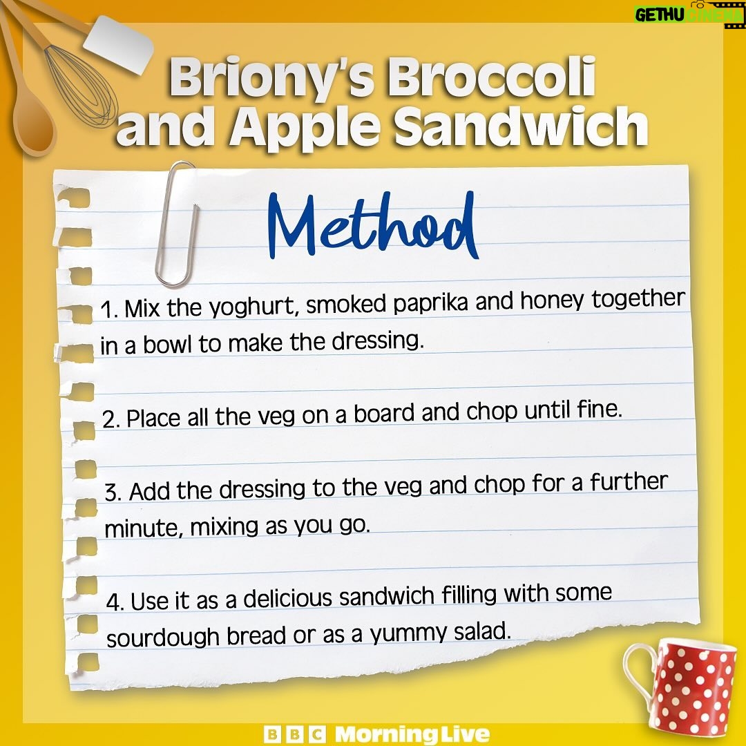Briony May Williams Instagram - Here’s the recipe for Briony’s take on the viral broccoli and apple sandwich, which includes raw broccoli and the rest of your 5-a-day! To see how to make Briony’s roasted broccoli on a butter bean spread and super greens pasta sauce from today’s show, visit the Morning Live website. ——————————————————- #Broccoli #Superfood #Superfoodrecipe