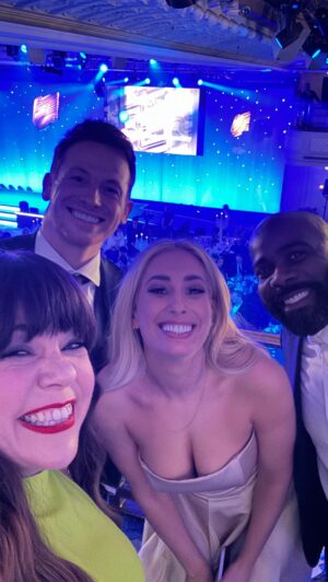 Briony May Williams Instagram - Such a fab night at the RTS Awards hosted by the always brilliant @tomindeed ♥️ Can you tell how excited I was to meet @staceysolomon & @realjoeswashy ?!? 😍 Such a joy!!! Made new friends (@melvinodoom you are my fave new wingman!), fan girled…a lot and caught up with some old buddies, all in all a blooming great time! Thank you @royaltelevisionsociety for having me 💕 

PS Thank you @karen_millen for my STUNNING dress, I absolutely love it and felt really special in it 💚 #gifted @styled_by_lucy