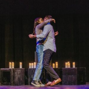 Britt Baron Instagram - Made it official on our high school stage where it all began. @tabermusic you’ve always been my person. (And yes of course this is mostly an excuse to see Remy in a flower girl dress 😍) 

📷: @kerrylongphoto took my favorite photo of us from before we started dating and took the proposal photos in a very full circle moment

6.22.21