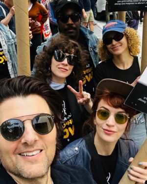 Britt Lower Instagram - the cast of Severance stands in solidarity with the WGA! 

#wgastrike! 

@wgaeast @wgawest @sagaftra