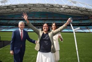 Brooke Boney Instagram - 23 years to the day. She carried the weight of the expectations of the nation on those slender shoulders and did so with a quiet strength and dignity that had inspired us ever since. An honour to see Accor Stadium unveil the Cathy Freeman Stand ❤️🖤💛