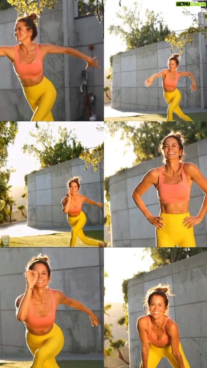 Brooke Burke Instagram - Heres your sweat sesh! My 2 favorite cardio moves …..💦pop squats, & 💦reverse lunge Cross kicks. 30 second rounds both sides. Add these 2 moves to any work workout you’re doing. Do NOT underestimate the power of #cardio. Brooke Brooke Body is for everyone and every level let’s go!!!! #getmyfitnessapp #homeworkouts #cardio #workoutmotivation @brookeburkebody