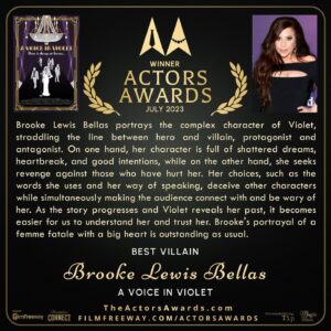 Brooke Lewis Bellas Instagram - ACTORS AWARDS 2023 HONORS BROOKE LEWIS BELLAS WITH THE ‘BEST VILLAIN’ AWARD & A GENEROUS JURY QUOTE
I am truly humbled to have been honored with the Actors Awards 2023 @actorsawards #actorsawards ‘Best Villain’ Award #award #bestvillain #villain #juryprize 🏆, but I am even more grateful for the career support & encouragement the Actors Awards’ Board #jury has given to me over many years🙏🎭 They have gone above & beyond again by bringing me back with a nomination & gifting me this incredibly generous banner & quote🙏💜 I cried the other day when I received this, as it was unexpected & personalized but, more importantly, the depth of this quote & #review of my #acting performance & work is all a true #actor could wish for & work for🙏🎭💜🙌 I love the awards & #trophies so much, but in a current world where #art has often become overshadowed by “likes”… “ratings”… “rankings”… “social media videos”… etc., it means so much to me to receive complimentary validation for my acting craft & work I love so very much🙏🎭 I know many of my peers feel the same & I hope to inspire other #artists to follow your hearts & commit to quality work the best you can🙌 With so many challenges in the world today & facing my own debilitating #health challenges the past year plus again, which have not allowed me to act & do what I love💜🎭, these reminder nuggets that show me that I have done some good work in my career, mean the world to me & my creative soul🙏💜🎭🙌 This inspires me more to do what I love & never stop when I get back to my life & career🙏 I wish for you to do the same🙌💜 #brookelewisbellas #phillychickpictures #actress #producer #hollywood #quotes #femmefatale #actors #actorslife #actorsworld #actorslove #actorsgratitude