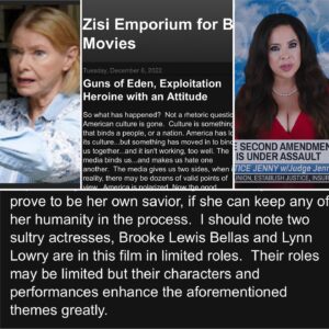 Brooke Lewis Bellas Instagram - ZISI EMPORIUM FOR B MOVIES “GUNS OF EDEN” REVIEW
As we #promote our #release of #indie #action #film @officialgregorylamberson @uncorkdent #gunsofeden @gunsofedenmovie 🎥, I am in absolute gratitude to be mentioned in the #media as I was fortunate to act remotely in the cameo role #justicejenny 🎭 & to be an #executiveproducer 🎥 I feel honored to have been mentioned in the always supportive, positive, & generous @cjzisi #zisiemporiumforbmovies #review & to be listed with #genre #icon @lowry_lynn who I have been in admiration of for years & who gives a powerful performance in “Guns Of Eden”⭐️ This complimentary #quote means so much to me… “I should note two sultry actresses, Brooke Lewis Bellas and Lynn Lowry are in this film in limited roles. Their roles may be limited but their characters and performances enhance the aforementioned themes greatly.” I love this #sultry reference, as it means #passion 🙌 I feel grateful to be noted with Lynn Lowry in a #movie directed by Greg Lamberson, as we are all veterans who work with undying passion in an industry that has drastically changed over the years🎥 It takes a ton of passion, commitment, & tenacity to sustain in an industry that can be quite challenging🙌 So, I am truly grateful to work with these veterans who continue to #believeinme & invite me to play in their #filmmaker playground, especially through a pandemic & my personal chronic health issues🙏 Thank you @digitalcos for my Justice Jenny👩‍⚖️ screenshots❤️ Congrats, again, to the entire cast & crew!🍾🥂 #watch @amazonprime @appletv @redbox 
@vudufans @tubi & more!📺❤️ #brookelewisbellas #actress #screamqueens #actionfilm #genrefilm #bmovies #supportindiefilm #hollywood #newyork #buffalo 🎥❤️