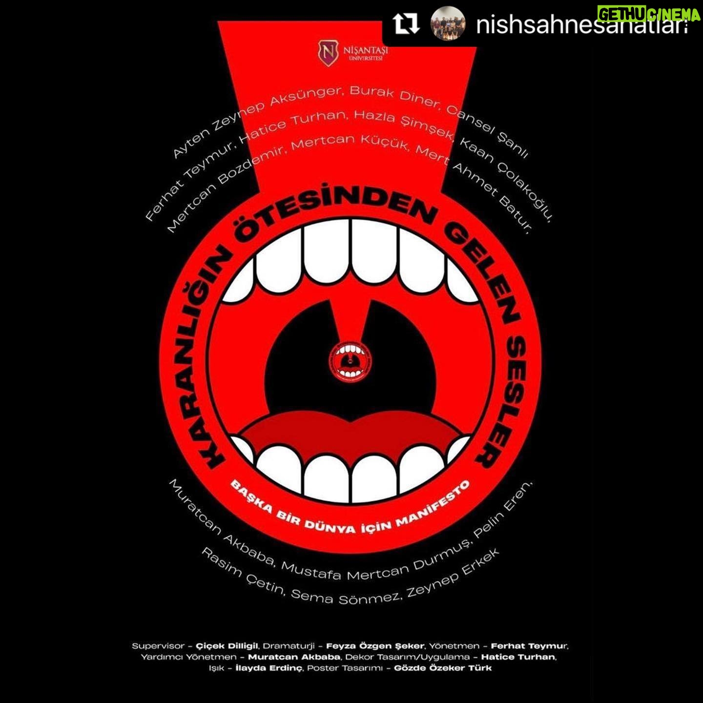 Çiçek Dilligil Instagram - #Repost @nishsahnesanatlari with @use.repost ・・・ Başka Bir Dünya İçin Manifesto... Sahne Sanatları lisans 2 öğrencileri olarak hazırladığımız, Karanlığın Ötesinden Gelen Sesler oyunu, değerli hocamız @cicekdilligil süpervizörlüğünde 23 Haziran Cuma prömiyer yapıyor.