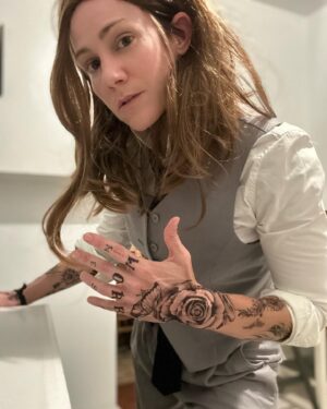 Cameron Esposito Instagram - Julien / boygenius Hween ‘23 (Julien Baker, you are a legend) • bonus Rocky Horror • bonus ‘22 Milo & ‘21 Portrait of a Lady on 🔥 • thank u Martha for the hand tattoos

#boygenius #queer #julienbaker #halloween