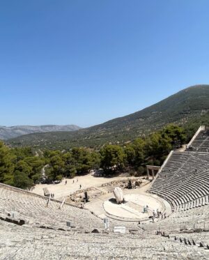 Camille Anderson Instagram - Visiting Nafplio, Greece and the Theatre of Epidaurus, which was built in 500 BC. 🤯 Famous for the acoustics, concerts are still held here! Last slide for the on site museum with statues from 120 AD. What an experience! We are mesmerized. Thank you to my dear friends @celebritycruises for taking such good care of us! #nafplio #greece🇬🇷 #happy13th
