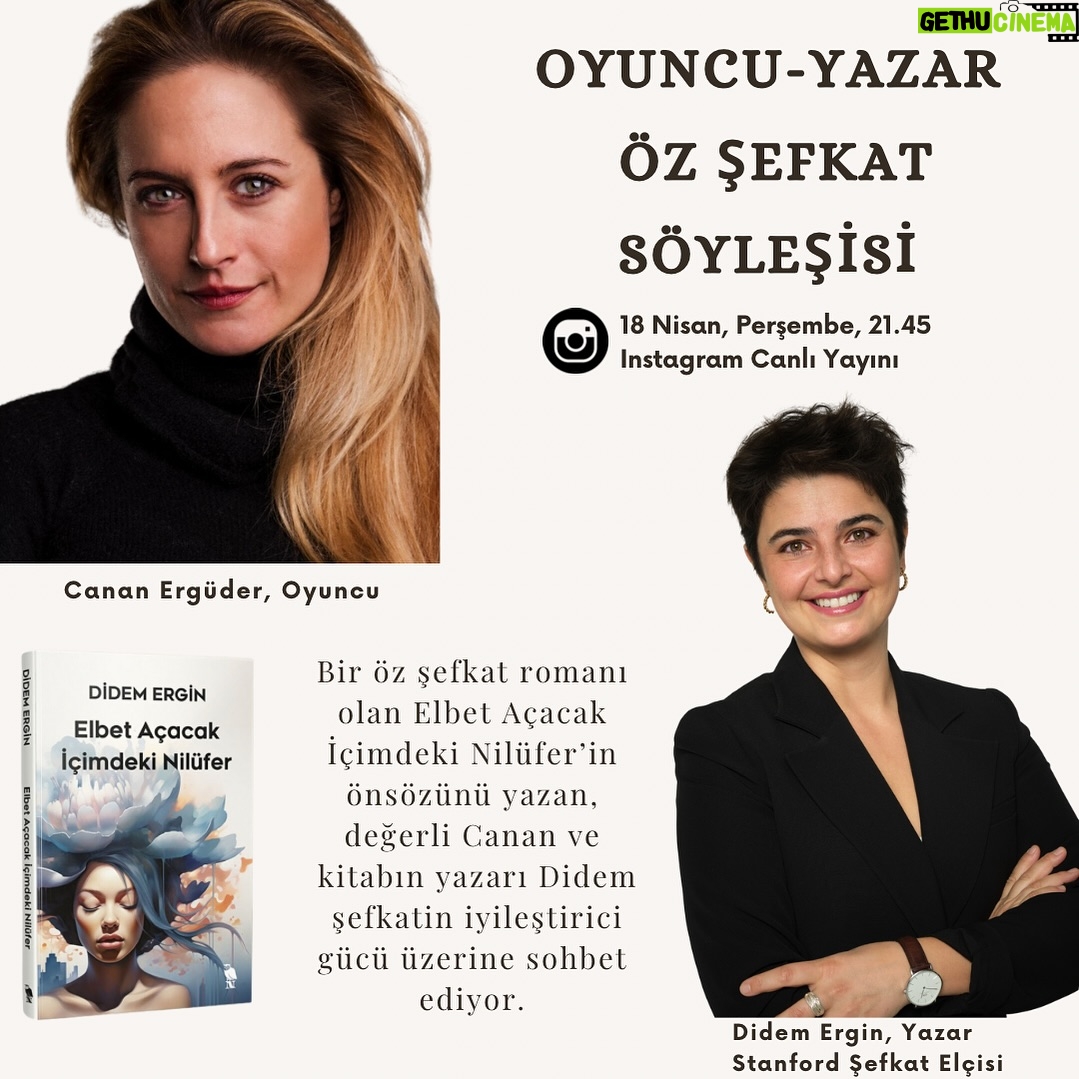 Canan Ergüder Instagram - Bir öz şefkat romanı olan Elbet Açacak İçimdeki Nilüfer’i önsözüyle onurlandıran sanatçı Canan Ergüder’le kitabın yazarı olan Stanford Şefkat Elçisi Didem Ergin kitap hakkında sohbet edecekler. 📌Öz şefkatin iyileştirici gücünü, annelik, göçmenlik ve kanser gibi yaşadıkları ortak deneyimleri ve kitabın hayatlarına nasıl dokunduğu üzerine keyifli bir sohbet sizleri bekliyor🙏 #elbetaçacakiçimdekinilüfer #özşefkat #kadınolmak #göçmen #annelik #özşefkatlifarkındalık #kendinledostolmak #donusenzihinpodcast #kitaptavsiyesi #yazarbuluşması #cananergüder #cananerguder