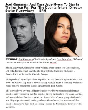 Cara Jade Myers Instagram - ICE FALL!! ❄️❄️❄️

Game Warden- that’s me!!
Poacher - @joelkinnaman the AMAZING!!
Director - @struzow the INCREDIBLE!! 

Seriously so incredibly EXCITED and grateful for this opportunity!! It’s gonna be awesome- I can’t wait!
🙌🏼🎉😭♥️🙌🏼🎉🥹♥️❄️❄️

Manager: @crtnypetrakis 
PR: @personapr