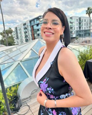 Cara Jade Myers Instagram - So incredibly honored to be a part of the host committee for the MPTF’s NextGen Summer Party at NeueHouse Hollywood!
Together we raised over $115k for the organization to support fellow artists!! 
Absolutely lovely evening with absolutely lovely people ♥️♥️
A huge thank you to @rodarte for the STUNNING dress. Love it so much! 🩷🩵💜
Got to see space X traveling through the sky!!

Organization: @mptf
Dress: @rodarte
Makeup: @rubyvo_ 
Location: @neuehouse 
Photos: @shutterstock 
Special appearance: @spacex