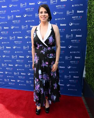 Cara Jade Myers Instagram - So incredibly honored to be a part of the host committee for the MPTF’s NextGen Summer Party at NeueHouse Hollywood!
Together we raised over $115k for the organization to support fellow artists!! 
Absolutely lovely evening with absolutely lovely people ♥️♥️
A huge thank you to @rodarte for the STUNNING dress. Love it so much! 🩷🩵💜
Got to see space X traveling through the sky!!

Organization: @mptf
Dress: @rodarte
Makeup: @rubyvo_ 
Location: @neuehouse 
Photos: @shutterstock 
Special appearance: @spacex