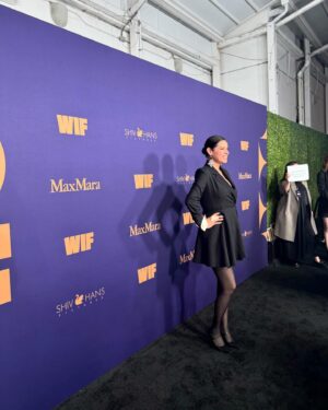 Cara Jade Myers Instagram - Thank you @maxmara for the absolutely adorable dress and partnering with @womeninfilmla to put on this very important celebratory shindig!!

Dress: @maxmara 
Shoes: @maxmara 
Earrings: @indi_city 
Makeup: @pradosbeauty X @laurengoodday 
Styled: @highheelprncess 
Photographer: @laronimo