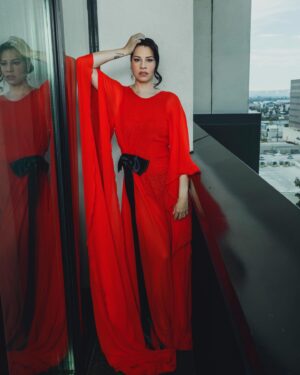 Cara Jade Myers Instagram - I am absolutely in LOVE with these stunning photos taken by the extremely talented @kevinscanlon!!
We didn’t have too long before I had to rush off, to the 96th OSCARS!! But I couldn’t be happier with the results! There were soooooo many amazing photos it was hard to choose my favorites!
I had an awesomely talented team that made this happen and made these photos so good!! I just had to stand there!

Dream team:
Photographer: @kevinscanlon 
Makeup: @kateglanfield 
Hair: @andrewdylanhair 
Stylist: @highheelprncess 
Dress: @georgeschakraofficial 
Shoes: @jimmychoo 
Nails: @nailsbyemikudo 
Jewelry: @hanut101 earrings, @noudarjewels ring, @levian_jewelry ring, @dinahuntinghorse necklace, @dancingbluestone bracelet, @terrencercampbell ring
PR: @personapr 
Manager: @crtnypetrakis 
Brand Mgmt: @hunterbrandmanagement 
BTS: @laronimo 
Makeup Brand: @pradosbeauty 
Skin Care: @lamer
