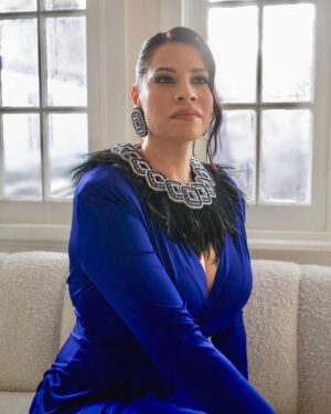 Cara Jade Myers Instagram - Thank you so much @giorgioarmani for the beautiful dress and celebrating the absolutely kind, generous, hilarious, and positively adorable @martinscorsese_ 💙💙💙

And a HUGE thank you to @helenorodesigns for the STUNNING beaded & feather jewelry set!! It was jaw droppingly gorgeous and it was an honor to wear it!! 

Dress: @giorgioarmani 
Jewelry: @helenorodesigns 
Hair: @andrewdylanhair 
Makeup: @kateglanfield 
Nails: @nailsbyemikudo 
PR: @personapr 
Location: @highheelprncess 🙏🏼🙏🏼🙏🏼
BTS: @laronimo