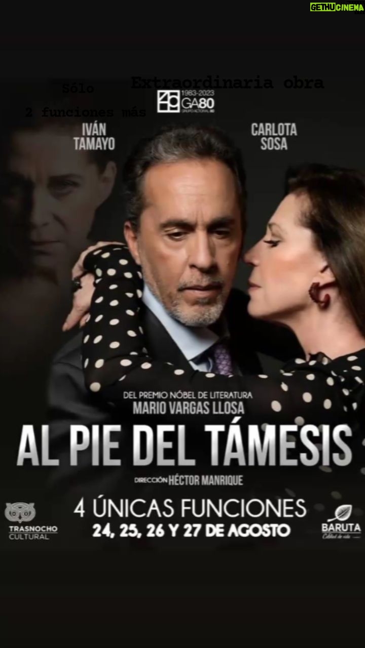 Caridad Canelón Instagram - No dejen de ver el precioso trabajo de este par de grandes actores @carlotasosa e @ivantamayo73 en la obra "Al Pie del Tamesis", escrita por el Premio Nobel de Literatura Mario Vargas Llosa, con la impecable dirección de @manriquehector y producción del @grupoactoral80 La cita es en @trasnochocult 7:00 p:m Gracias amados amigos; Carlota, Iván y Héctor, por conducir con extraordinaria maestría ese precioso viaje que es, "Al Pie del Támesis" Feliz Día del actor y actriz!!!