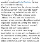 Carly Chaikin Instagram – Here you go y’all! Could not be more excited for “Messy” a show that I created, wrote and will also be acting in. And also have the dream team of @itsjuliebowen @curlefreye @miramax and the coolest show runner Liz Brixius (creator of nurse Jackie) Check out @variety for the full article 🙌🏻🙌🏻🙌🏻