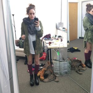 Carly Chaikin Instagram - Feeling beyond nostalgic given that it’s the SERIES FINALE tonight of @whoismrrobot. Fittings from the pilot and season 1 of what became Darlene’s two most iconic outfits. I can’t believe it’s over. Thank you guys for making Darlene such a beloved character. I see all of your comments and feel all the support and it means so much to me and always has over the last 4 years. #MrRobot ❤️💔❤️💔
