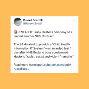 Carol Vorderman Instagram - A FEW DAYS IN THE TORY SEWER

Frank Hester’s company has received £400 million in govt IT contracts and has donated £15 million to the Tory party.  Last month it was revealed Hester said of Labour MP Diane Abbott that “she makes me want to hate all black women” and “she should be shot”. It’s now been revealed the Tories rewarded Hester with another contract for £4.4 million days later, even though the NHS England boss described his comments as “racist, sexist and violent”.

Grant Shapps Defence Secretary has said that Tories will find more than £20 billion of money by cutting civil servants and replacing them with IT.  So more contracts for Sunak’s family firm Infosys, the Post Office scandal company Fujitsu (Infosys and Fujitsu have a partnership) and for Frank Hester I guess?

Rishi Sunak forces through the disgraceful Rwanda Bill costing us £500 million to send 200 refugees to Rwanda and then we will receive a similar number of people seeking asylum FROM Rwanda to the UK.  Who’s profiting from all of this?  The morning after the Bill was passed, Sunak tweets a ‘Happy St George’s Day’ message minutes after the report of 5 refugees, including a child, drowning in the Channel.  Maybe just bad timing but ….

By the way, Ben Habib, deputy leader of the Reform UK Ltd Party tells Talk TV that he would leave refugees to drown rather than save them if a boat capsized in the Channel. Not a whiff of his comments in the Daily Mail or Express or Telegraph or BBC so far.

SIGN UP with us now for tactical voting advice. Type in your postcode with us at 
STOP THE TORIES. VOTE

Tory researcher close to the Security Minister is charged with spying for China… 

Ben Houchen, the Tory Teesside Mayor is up for election on May 2nd.  Local entrepreneur and Middlesborough FC Chairman Steve Gibson who had supported Houchen in the past says that Houchen has ‘sold the future of generations’ when Houchen’s appalling deal for Teesworks and Freeport gifted £500 million to two businessmen. Gibson now supports Labour.  If Houchen loses (polls say neck and neck with Labour) that could mean the end of Sunak.