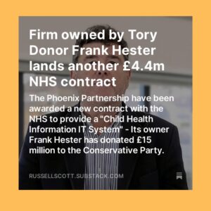 Carol Vorderman Instagram - A FEW DAYS IN THE TORY SEWER

Frank Hester’s company has received £400 million in govt IT contracts and has donated £15 million to the Tory party.  Last month it was revealed Hester said of Labour MP Diane Abbott that “she makes me want to hate all black women” and “she should be shot”. It’s now been revealed the Tories rewarded Hester with another contract for £4.4 million days later, even though the NHS England boss described his comments as “racist, sexist and violent”.

Grant Shapps Defence Secretary has said that Tories will find more than £20 billion of money by cutting civil servants and replacing them with IT.  So more contracts for Sunak’s family firm Infosys, the Post Office scandal company Fujitsu (Infosys and Fujitsu have a partnership) and for Frank Hester I guess?

Rishi Sunak forces through the disgraceful Rwanda Bill costing us £500 million to send 200 refugees to Rwanda and then we will receive a similar number of people seeking asylum FROM Rwanda to the UK.  Who’s profiting from all of this?  The morning after the Bill was passed, Sunak tweets a ‘Happy St George’s Day’ message minutes after the report of 5 refugees, including a child, drowning in the Channel.  Maybe just bad timing but ….

By the way, Ben Habib, deputy leader of the Reform UK Ltd Party tells Talk TV that he would leave refugees to drown rather than save them if a boat capsized in the Channel. Not a whiff of his comments in the Daily Mail or Express or Telegraph or BBC so far.

SIGN UP with us now for tactical voting advice. Type in your postcode with us at 
STOP THE TORIES. VOTE

Tory researcher close to the Security Minister is charged with spying for China… 

Ben Houchen, the Tory Teesside Mayor is up for election on May 2nd.  Local entrepreneur and Middlesborough FC Chairman Steve Gibson who had supported Houchen in the past says that Houchen has ‘sold the future of generations’ when Houchen’s appalling deal for Teesworks and Freeport gifted £500 million to two businessmen. Gibson now supports Labour.  If Houchen loses (polls say neck and neck with Labour) that could mean the end of Sunak.