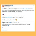 Carol Vorderman Instagram - HOUSES BOUGHT AFTER PPE AND COVID PROFIT As the Tories and their papers continue to bang on about whether or not Angela Rayner owes £1,500 Capital Gains Tax on a council house she bought in 2007. James Daly MP has also reported her to the police on allegations he then refuses to name. Pathetic. Russell Scott, an excellent investigative journalist who often works with @goodlawproject took a stroll through the PPE Avenue of houses bought with Covid profits. Let’s look at just some of those properties bought by execs and others who benefited hugely from enormous PPE deals during the pandemic Pic 2 £7.25 million stately home bought in July 2020 by Zoe Ley who made £20 million profit for brokering a contract alongside a former Tory MP Brooks Newmark Pic 3 £1.5 million pad bought by Tory donor and former Tory councillor Steve Dechan after he secured a £200 million contract for PPE Pic 4 The $9.5 million pad bought by Gareth Hales, the founder of Unispace which secured £679 million in PPE deals via the VIP Lane after contacting Michael Gove Pic 5 The £30 million Caribbean villa bought by owners of the PPE Suppliers Full Support Healthcare after receiving over £1 billion of PPE contracts. Pic 6 Russell Scott comments Pic 7 Execs in an American firm which benefited from UK govt Covid deals. Two new Gulfstream jets bought and two multi million dollar homes. When the estate agents asked for proof they could buy the homes, one of the execs handed over a bank statement showing a $128 million deposit into the company’s account from the UK government. Pic 8 The Covid tests supplied but the American firm were then questioned for accuracy. Pic 9 Exec who supplied unusable PPE bought two mansions Pic 10. Chemical Intelligence Ltd had two employees and two years of losses when it landed £126 million contract for PPE. @opendemocracy found that £27 million of it was deemed ’not fit for use’ by the NHS. The company’s fortunes were turned around and declared £33 million profit in September 2020.