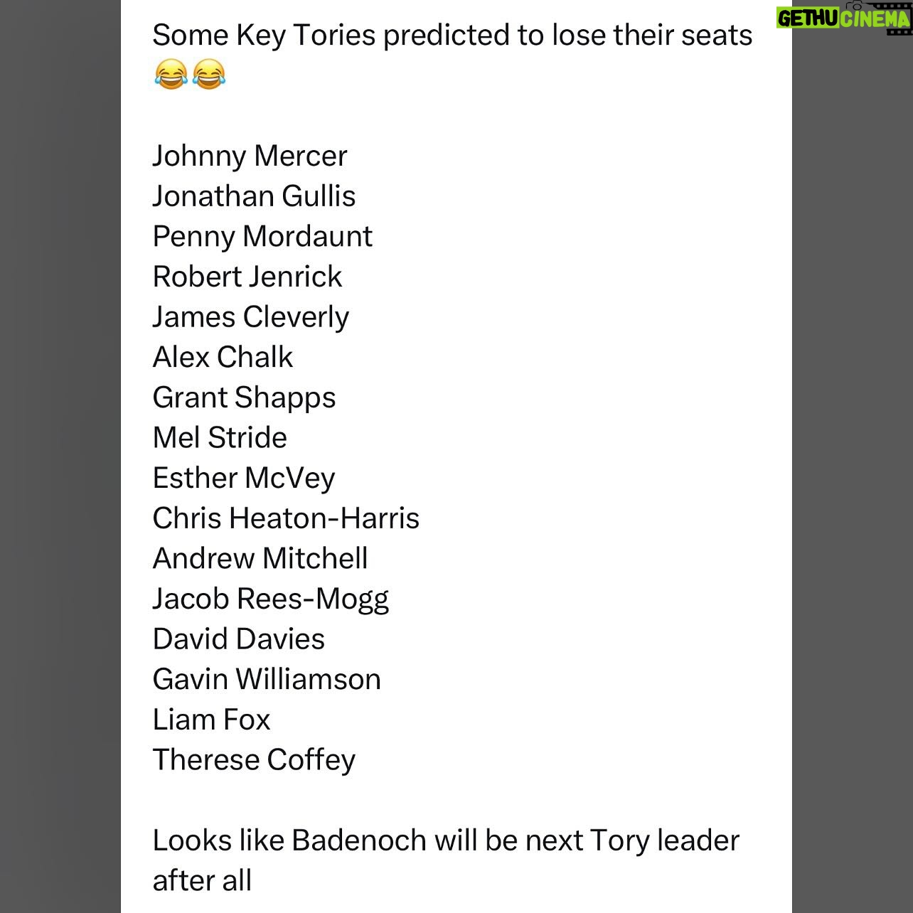 Carol Vorderman Instagram - BREAKING....TORY WIPEOUT....FROM SUNDAY TIMES Happy Easter π£ A new and huge Poll predicts the Tories will have JUST 98 SEATS after the GE. They currently have around 360 seats...so would lose around 260 MPS!!! Marvellous ππΌππΌ In @thetimes the new MRP poll (MRP is the most accurate form of polling) from @BestForBritain gives Labour 468 seats and @Conservatives just 98 ππ Iβve said for a year that weβre targeting Tories getting 70 seats or less when we include TACTICAL VOTING Stopthetories.vote....a year ago arrogant Tories tried to ridicule me for saying it.....who's laughing now? Things are looking good for all of us ππΌ And so bad for them....oooooffffff ππΌ Some Key Tories predicted to lose their seats ππ Johnny Mercer Jonathan Gullis Penny Mordaunt Robert Jenrick James Cleverly Alex Chalk Grant Shapps Mel Stride Esther McVey Chris Heaton-Harris Andrew Mitchell Jacob Rees-Mogg David Davies Gavin Williamson Liam Fox Therese Coffey Looks like Badenoch will be next Tory leader after all Please join us at Stopthetories.vote for tactical voting....will be active within weeks for the local elections too ππΌ