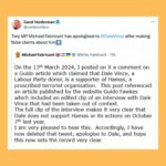 Carol Vorderman Instagram – TWITTER ROUND UP 👍🏼

The latest You Gov poll was another nightmare for the Tories.  Marvellous
The FT asked “Can Rishi Sunak could stage the biggest electoral comeback in decades?” The answer was an obvious NO, next question.

In the critically important debate about leaving the European Convention on Human Rights ECHR brought in after World War Two to protect us all from fascism. No wonder the Tories want to do away with it. They use their distraction of ’Stop The Boats’ when really it’s about destroying our employment rights and justice. The More In Common electoral research company found that the vast majority of UK wants to stay within the ECHR’s protective cloak, thank God.

According to a Tory gossip site, Sunak’s wife has been saying that she wants an early election so the Sunaks can move to California asap.  I suspect the private jet has already been booked!

Reform UK Ltd (a company with majority shareholder Nigel Farage, not set up like other political parties at all) has removed 2 of its election candidates after allegations of racism.  Some Reform members are racist? Are you as “not-shocked” as me?

Tory MP (& Boris Johnson lookalike Lord help us) Michael Fabricant has apologised to Dale Vince after making false allegations about him, quoting the appalling Tory gossip site (yes there are more than one) Guido Fawkes.  It’ll be interesting to see how many more apologies are forthcoming in the coming days.

April 30th – new Brexit import charges begin.  Importers of food and plants are describing it as a Tory “bag of a fag packet plan”.

Conservative party plans to sell their members’ data discovered.  Honestly, I think they’d sell their grandmothers…..

@LedByDonkeys new film showing Foreign Secretary David Cameron saying ‘he can’t recall’ the legal advice he’s received about the UK arming Israel, while it bombs civilians in Gaza. So either he’s a sh*t Foreign Secretary or he’s telling fibs… or of course both could be true!!!

It’s up to all of us to do away with this bunch of morally bankrupt charlatans so that there will be  no way they can hold power again. And we can do it