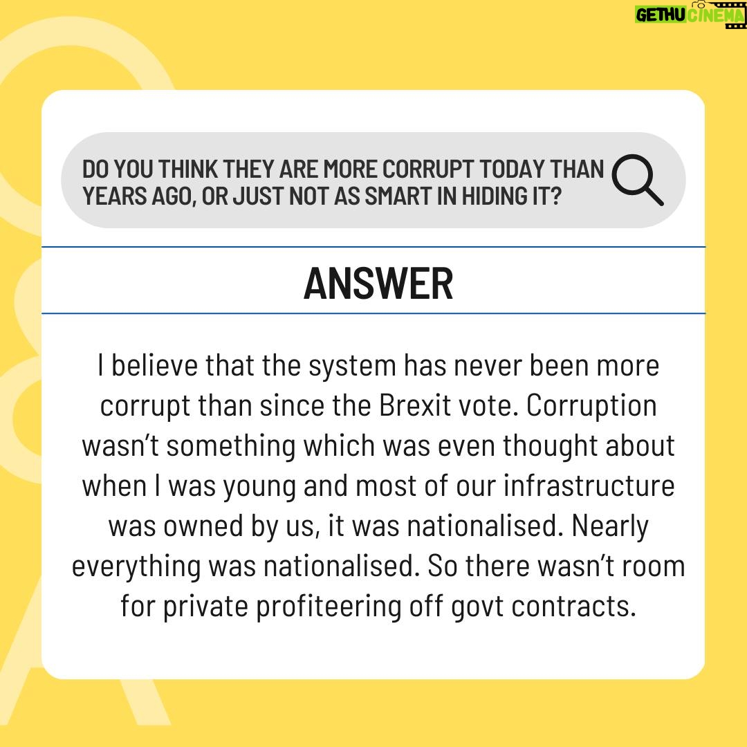 Carol Vorderman Instagram - ANSWERING YOUR POLITICAL QUESTIONS PART 2 Is there any way we can lower taxes and still have decent public services? The Tories have effectively privatised all the things I grew up with which were nationalised back then so profits went back to the govt. Their final hurrah is to effectively privatise the NHS so that money going into the NHS becomes profit for a lot of their Tory party donors’ companies. Take that profit away and everything will cost less and hopefully run better. Decades ago we were sold the lie that everything going through a private company will be more efficient and cheaper than if it was run publicly. We’ve learned (water gas electricity… everything) otherwise haven’t we? Do you think Michael Gove's failure to notify financial interests is a breach? Yes I do. He received tickets for a football game from David Meller and didn’t declare them which in itself sounds like nothing. But then when you hear that David Meller (a tory donor and sponsor of Gove for leader) had a company called Meller Designs, a fashion company with no experience of PPE which then received VIP Lane contracts of £160 million during Covid after being referred by Michael Gove, then the penny starts to drop about conflicts of interest? Do you think they are more corrupt today than years ago, or just not as smart in hiding it? I believe that the system has never been more corrupt than since the Brexit vote. Corruption wasn’t something which was even thought about when I was young and most of our infrastructure was owned by us, it was nationalised. Nearly everything was nationalised. So there wasn’t room for private profiteering off govt contracts. I’m not saying nothing bad happened as I don’t know but since Brexit it has escalated to a situation I don’t recognise anymore. It’s breathtaking. Donate to the Tories and you get a place in the House of Lords anyone?