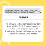 Carol Vorderman Instagram - ANSWERING YOUR POLITICAL QUESTIONS PART 2 Is there any way we can lower taxes and still have decent public services? The Tories have effectively privatised all the things I grew up with which were nationalised back then so profits went back to the govt. Their final hurrah is to effectively privatise the NHS so that money going into the NHS becomes profit for a lot of their Tory party donors’ companies. Take that profit away and everything will cost less and hopefully run better. Decades ago we were sold the lie that everything going through a private company will be more efficient and cheaper than if it was run publicly. We’ve learned (water gas electricity… everything) otherwise haven’t we? Do you think Michael Gove's failure to notify financial interests is a breach? Yes I do. He received tickets for a football game from David Meller and didn’t declare them which in itself sounds like nothing. But then when you hear that David Meller (a tory donor and sponsor of Gove for leader) had a company called Meller Designs, a fashion company with no experience of PPE which then received VIP Lane contracts of £160 million during Covid after being referred by Michael Gove, then the penny starts to drop about conflicts of interest? Do you think they are more corrupt today than years ago, or just not as smart in hiding it? I believe that the system has never been more corrupt than since the Brexit vote. Corruption wasn’t something which was even thought about when I was young and most of our infrastructure was owned by us, it was nationalised. Nearly everything was nationalised. So there wasn’t room for private profiteering off govt contracts. I’m not saying nothing bad happened as I don’t know but since Brexit it has escalated to a situation I don’t recognise anymore. It’s breathtaking. Donate to the Tories and you get a place in the House of Lords anyone?