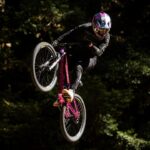 Caroline Buchanan Instagram - @cbuchanan68’s “Pink Zebra” Ticket S flying high and rolling fast at @crankworx Rotura This bike was a winning fan-inspired design from Caroline’s Colour-Line Buchanan coloring book and it’s an eye-catcher on the mountain 👀 📸 @maddogboris #trekbikes #trekticket #crankworxrotura #slopestyle