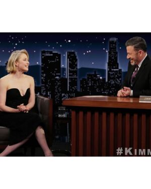 Carrie Coon Instagram - Last night on @jimmykimmellive:
Styling @alicialombardini 
Make-up @adambreuchaud 
Hair @kyleeheathhair 
Dress @marahoffman 
Shoe @gianvitorossi 
Cuff @leonyvonne 
Earrings @ritiquejewelry 
Rings @lionheartjewelry 
Anklet @rachbjewelry