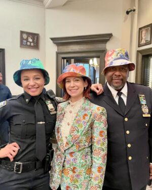 Carrie Preston Instagram - Bucket hat day on the set of #Elsbeth with Officer Blanke and Captain Wagner! Thanks to @kangol for helping us celebrate our incredible crew and cast.