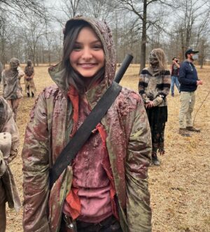 Cassady McClincy Instagram - Penultimate episode of @amcthewalkingdead is airing tonight! As you can see, this one was such a blast being covered in guts, yoga and games and naps and all the shenanigans at lunch, and a hell of a lot of hard work from everyone.♥️🤸🏻‍♀️ 

more to come after it airs to avoid spoilers😉👋🏼🤫