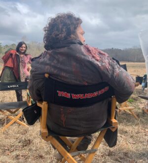 Cassady McClincy Instagram - Penultimate episode of @amcthewalkingdead is airing tonight! As you can see, this one was such a blast being covered in guts, yoga and games and naps and all the shenanigans at lunch, and a hell of a lot of hard work from everyone.♥️🤸🏻‍♀️ 

more to come after it airs to avoid spoilers😉👋🏼🤫