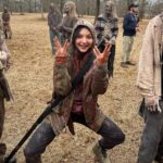 Cassady McClincy Instagram - Penultimate episode of @amcthewalkingdead is airing tonight! As you can see, this one was such a blast being covered in guts, yoga and games and naps and all the shenanigans at lunch, and a hell of a lot of hard work from everyone.♥️🤸🏻‍♀️ more to come after it airs to avoid spoilers😉👋🏼🤫