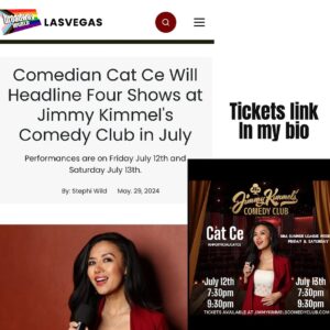 Cat Ce Instagram - Thanks for the feature article @officialbroadwayworld ❤️Come to Vegas for my shows @kimmelscomedyclub 🙌this July for #nbasummerleague2024 #supportlivestandupcomedy #laughteristhebestmedicine 💜 tickets link in my bio 🔗 get your tickets before they’re sold out, gonna be 🔥🔥🔥lit