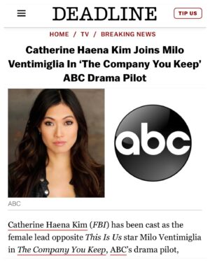 Catherine Haena Kim Instagram - Honored & excited to be a part of this all-star creative team. Buckle up baby, this is gonna be a fun ride. 🎬❤️ #thecompanyyoukeep #abc

Thank you @miloanthonyventimiglia @juliacohen78 @thisisbenyounger @jonmchu @abcnetwork 
It’s #littlekiddreamstuff ✨

And an extra thank you to my beautiful family, friends & to the best team a girl could ask for!! The victories are that much sweeter and the heartbreaks more bearable with you ❤️ OK, cue stage exit music. Bye!